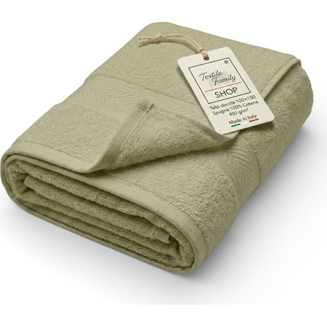 Telo Doccia Oliva 100x150 in Spugna 100% Cotone 450 g/m² Made in Italy