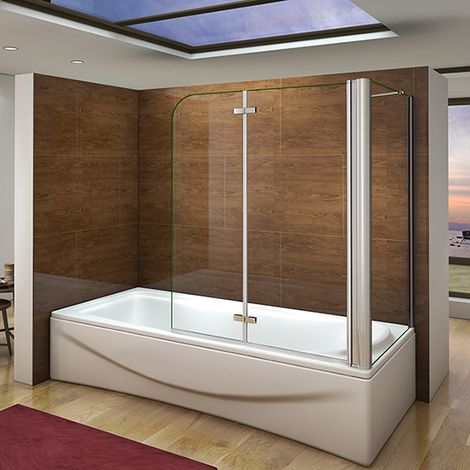 Pare baignoire 110x140cm en verre anticalcaire pivotante à 180degré et une paroi de douche en 70x140cm (1/5)