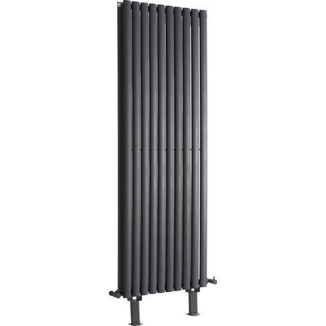 Hudson Reed Vitality - Radiateur Vertical sur Pieds Anthracite à Double Cœur de Chauffe - 160cm x 59cm
