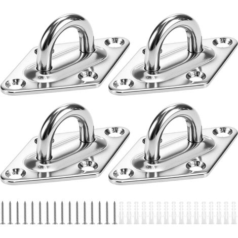 Lot de 4 plaques à Oeil pour Crochet de Plafond, 6 mm (1/4") Boulon àœil en Acier Inoxydable 316 avec vis, ancrage à Plaque Robuste pour Bateau Marin Yogo Hammock (1/5)