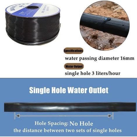 (Sans trou - 16 mm - 50 m) Ruban d'irrigation goutte à goutte de 16 mm d'épaisseur (0,2 mm) pour tuyau d'arrosage, serre, ferme, etc. (1/5)
