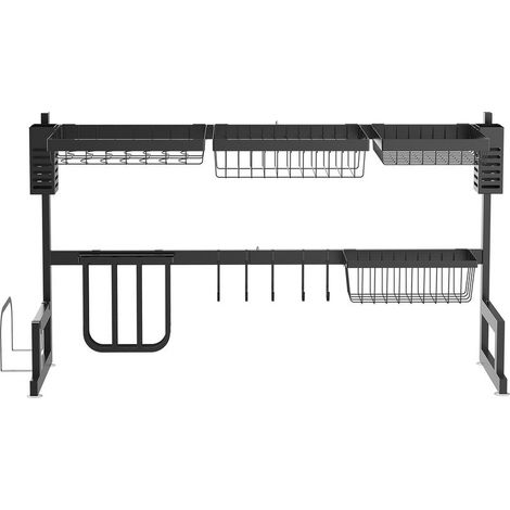 Égouttoir à vaiselle 2 niveaux porte-couteau support pour planche à découper 93 x 30 x 52,5 cm acier noir (1/5)