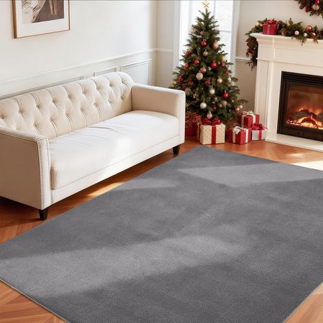 Tapis de Salon, à Poils Courts, décoration de Salon, Moelleux, Doux, Lavable et antidérapant, Moderne, Couleur Unie, pour Chambre à Coucher, Chambre d'enfant, 160 x 220 cm, Gris foncé (1/5)