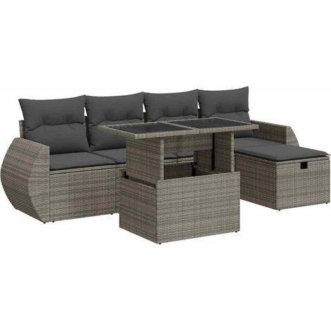 Set Divano da Giardino 6 pz con Cuscini Grigio in Polyrattan vidaXL (1/5)