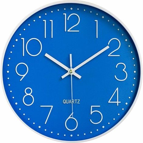 Horloge murale silencieuse 12 dans horloge de cuisine Quartz à piles moderne décor à la maison horloge bureau classe salon chambres (Bleu)