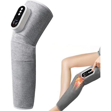 Appareil de massage pour les jambes - Unité individuelle - Matériau en nylon - 3 modes et fonction chauffante - Soulage les douleurs musculaires - Taille adulte - Noir (unité individuelle grise allong (1/5)
