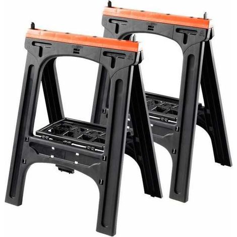 Cavalletti pieghevoli TOOD set da 2 in plastica stampata a iniezione nero e arancione 60 x 10 x 80 cm portata 200 kg