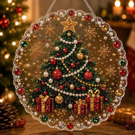 Pendentif acrylique original et mignon à faire soi-même en forme de couronne de Père Noël -- Pendentif acrylique Père Noël à faire soi-même - Sapin de Noël --