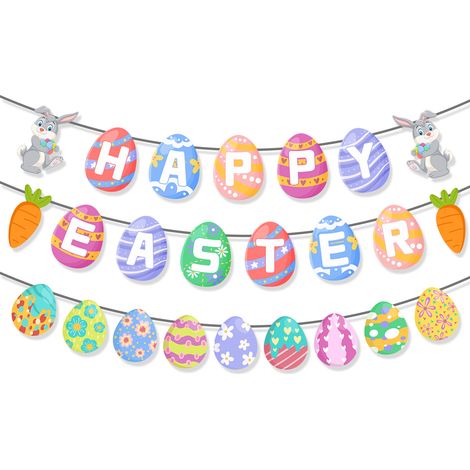 Ghirlanda Pasqua – Banner “Buona Pasqua” con Coniglio & Uova per Finestra e Casa (1/3)