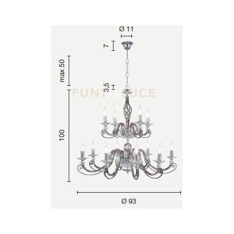 LAMPADARIO 1306 (8+4) 2 PIANI OTTANIO E CROMO ATTACCO E14 D.93CM
