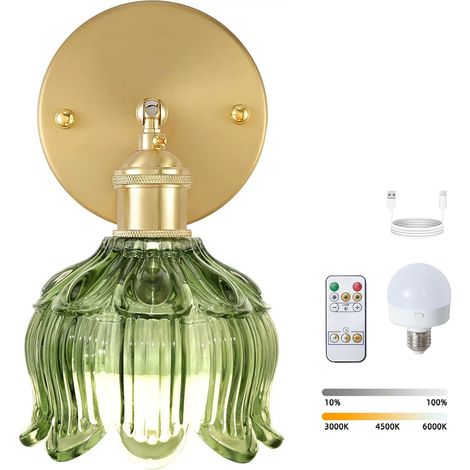 Applique murale LED rechargeable avec télécommande, lampe de chevet sans fil, intensité variable, 3 températures de couleur 3000K-6000K, avec ampoule (1/5)