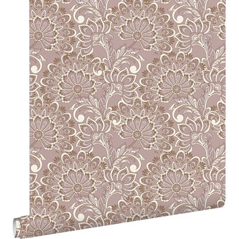 papier peint fleurs vintage taupe - ESTAhome (1/5)