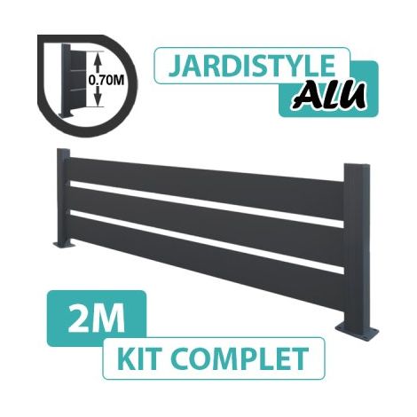 Kit Clôture Aluminium Gris Anthracite 2M - Claire voie - Sur Platines - 0,70 mètre
