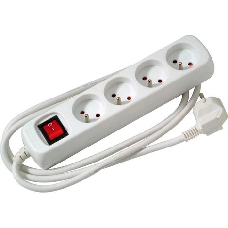 Regleta con cable con interruptor, 4 tomas, 1.50 m, blanca - Perfil