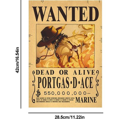 Série d'affiches de primes des personnages de l'anime japonais One Piece, affiches rétro en papier kraft, décorations de porte de dortoir/restaurant, décorations murales pour la maison, Ace. (1/5)