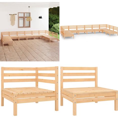 10-tlg. Garten-Lounge-Set Massivholz Kiefer - Massivholz - Kiefer (1/5)