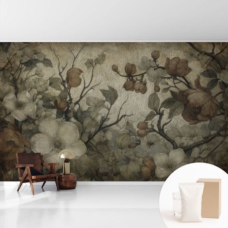 Tapete Vliestapete mit Kleber für Wohnzimmer Schlafzimmer Küche - Wanddekoration Blumenschönheit 416x254 cm (1/5)