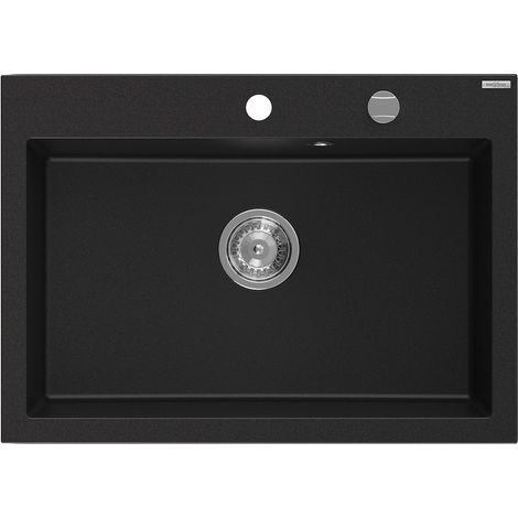 Mexen Elix lavello in granito 1 vasca 700 x 500 mm, nero, sifone cromato - 6526701005-77 (1/5)