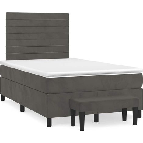 Cama box spring con colchón terciopelo gris oscuro 120x190 cm (1/5)
