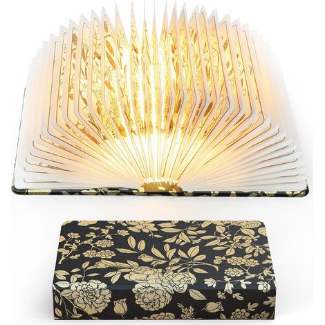 Lampe livre à impression dorée, rechargeable USB-C, cadeau pour amateurs de livres et amies, décoration pour étagères et intérieur (noir doré) (1/5)
