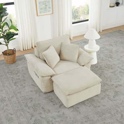 Canapé convertible moelleux nuage - Fauteuil de sol rembourré sans montage avec repose-pieds, poche de rangement, combinaison modulaire pour salon et bureau