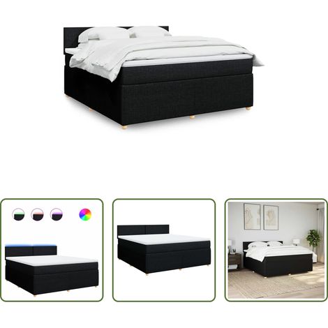 vidaXL LED-Beleuchtung - Boxspringbett mit Matratze Schwarz 180x200 cm Stoff (1/5)