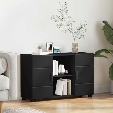Buffet 2 portes avec 3 étagères en bois d’ingénierie noir mat 88,5 x 30,5 x 55,5 cm - PANGIVO (1/5)