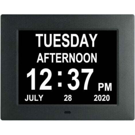 Horloge Horloge numérique avec calendrier de jour extra large non abrégé jour date heure démence horloges pour personnes âgées malvoyantes perte de mémoire + 8 rappels d'alarme - 7 pouces noir (1/4)