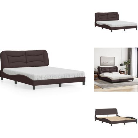 Lit avec matelas marron foncé 160x200 cm tissu - Lit Double - Lit Confortable - Lit Design - Literie - Sommier Tapissier (1/5)