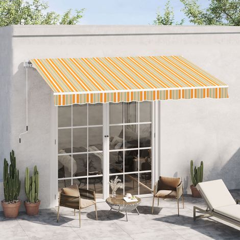 Toldo Manual Retráctil 300x250 cm Toldo para Balcón con Manivela de Metal Impermeable y Anti-UV Toldo Enrollable de Exterior para Jardín Terraza Ventanas Amarillo y Blanco (1/5)