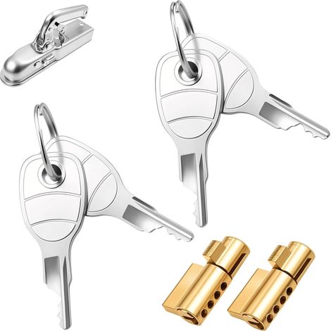 Lot de 2 Antivol Remorque avec 4 Clés, Cadenas Remorque en Laiton Massif, Serrure d'Attelage de Sécurité Universelle pour Caravane et Van, Protection Anti-Vol Robuste et Durable (1/5)