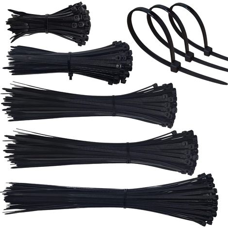 500 Pièces Collier de Serrage Plastique, Serre Cable Plastique 4mm Zip Ties 100/150/200/250/300mm, Colliers Serre Cable Collier Rilsan Nylon pour Cable Management (Noir) (1/5)