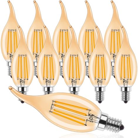 Ampoule LED Bougie E14 4W Vintage C35,Intensité Variable,Ambre,2700K Blanc Chaud,400 lm,Lot de 10,Remplace 40W,Classe F (1/5)