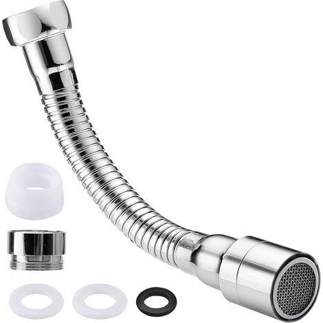 Edelstahl-Wasserhahnverlängerung, 20 cm, 360° drehbar, flexibler Schlauch für Küchen- und Badezimmerwaschbecken (1/5)