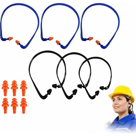 Bouchons d'oreille anti-bruit avec arceau, 6 paires d'embouts de rechange, SNR 25, bouchons d'oreille en silicone noir orange pour sommeil travail voyage concentration (1/5)