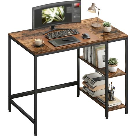 Bureau pour Ordinateur, 100 x 50 cm, pour Chambre, Salon, Style Moderne, Marron et Noir (1/5)