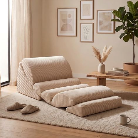 Canapé au Sol 3-en-1, Fauteuil Pouf à Mousse Haute densité, Blanc (1/5)