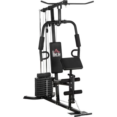 Estación De Fitness Multiestación Con Dominadas Laterales Y Barra De Mariposa Y Pesas De 45 Kg Para Entrenamiento De Fuerza Acero Ecopiel Negro 180 X 108 X 200 Cm (1/5)