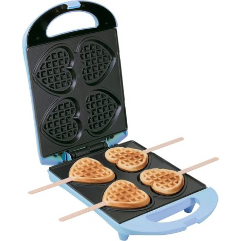 Gaufrier Bestron pour gaufres en forme de cœur sur bâtonnet, revêtement antiadhésif, idéal pour les anniversaires d'enfants, Pâques et Noël, couleur : bleu (1/5)