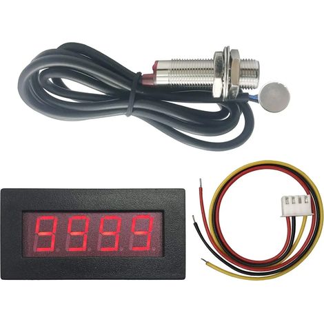 4-digit green LED tachometer (RPM) + Hall effect magnetic proximity sensor (NPN), suitable for lathe conveyor belts.