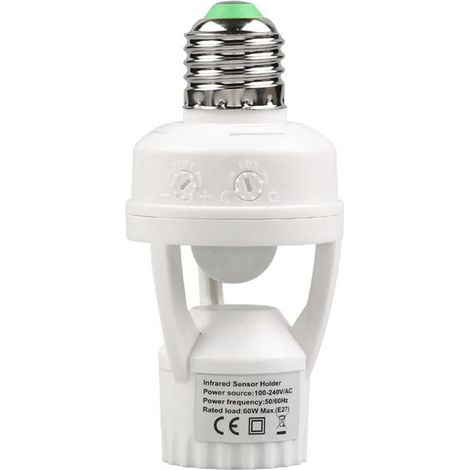 Capteur De Mouvement Infrarouge - Support Lampe E27 - Détecteur Humain Automatique Jour/Nuit - Portée 6 M - Délai 10 À 300 S - 100-240 V - 1 Pièce (1/5)