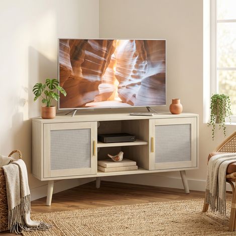 Meuble TV d'Angle 115 cm, pour Téléviseur Jusqu'à 65 Pouces, Gain de Place, Chêne (1/5)
