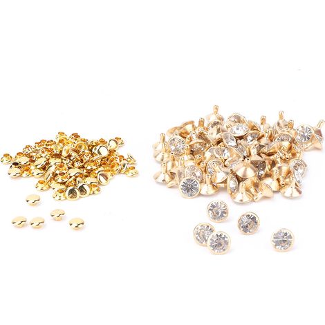 Clous à riveter rapides 12mm avec incrustation de cristal, cabochons à clous pour décoration DIY en cuir, lot de 4, finition dorée, bricolage artisanal (1/5)