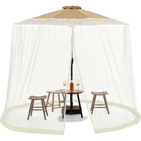Moustiquaire pour terrasse extérieure - moustiquaire tubulaire, convient aux parasols de 7 à 11 pieds, 300 x 230 cm, blanc cassé. (1/4)