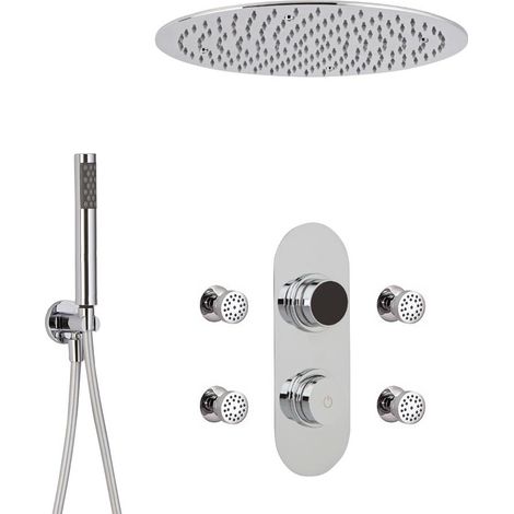 Hudson Reed - Kit de Douche Thermostatique Digital 3 Fonctions avec Pommeau Encastré Rond - 4 Buses Massages