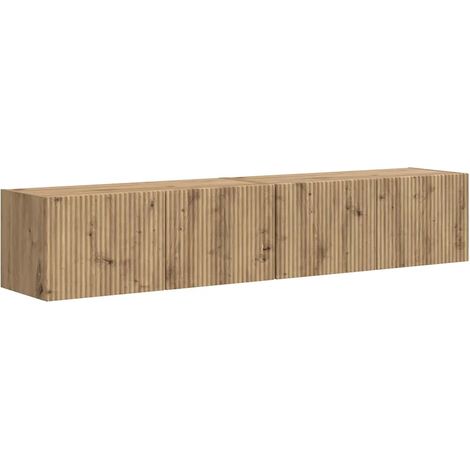 Lot de 2 meubles TV muraux modernes avec étagères 60 x 31 x 29 cm espace optimisé style minimaliste en bois d'ingénierie chêne artisan (1/5)