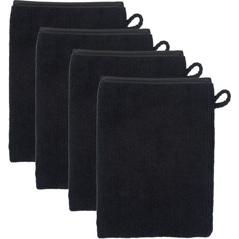 Lot de 4 mini-laveuses de voiture noires - 100% coton, douces et absorbantes (13x20 cm) (1/5)