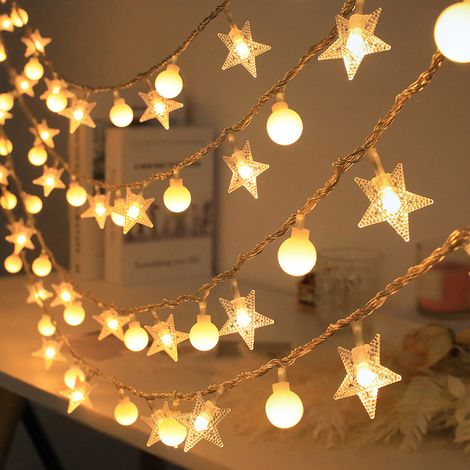 Guirlande lumineuse extérieure boules et étoiles, pour jardin terrasse tente de camping avec options solaire ou piles