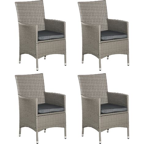 Outsunny 4PC Outdoor Rattan Armchair Wicker Dining Chair Set for Garden Grey