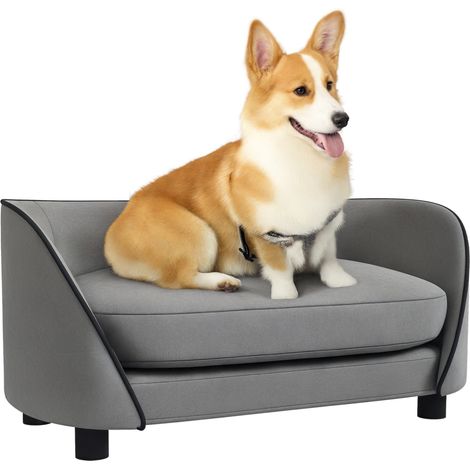 Canapé pour chien avec coussin doux housse amovible et lavable revêtement en velours néerlandais gris